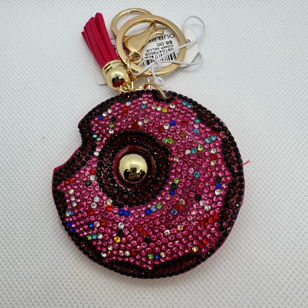 Pink Rhinestone Donut Keychain